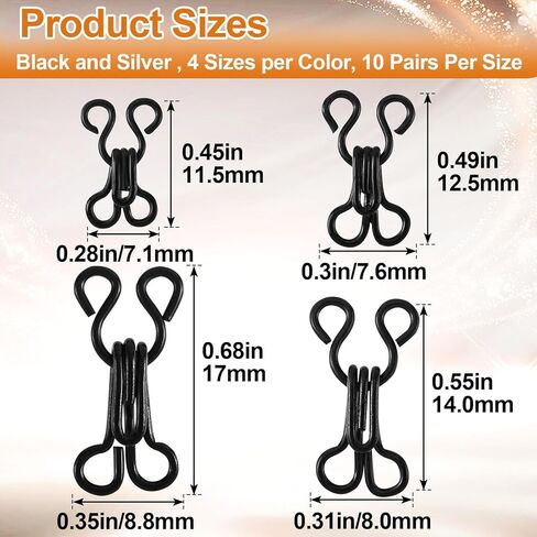 Hzopcw 80 أزواج خياطة الخطاف والإغلاق للعين للملابس ، مجموعة استبدال صدرية المعادن ، 9.1/12.7/14/16.3mm خياطة على المشابك المفاجئة لتنورة حمالة الصدر- الحرف اليدوية- الذهب in Kuwait