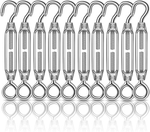 10 Pack M5 Turnbuckle Hook and Eye 304 Stainless Steel Heavy Duty Tensioners for Wire Ropes Cables Sun Adjustable Shade Sails Railings Tents Hardware Hanging DIY String Lights in Saudi Arabia