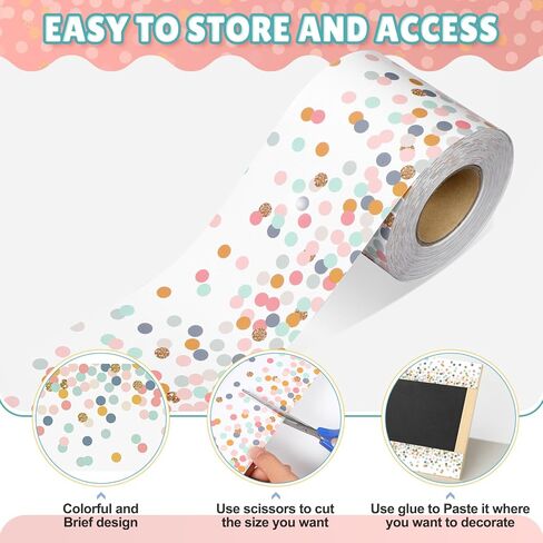 Zonon 65 قدم Border Bulletin Bulletin Border for Classroom Pastel Dot Confetti Scalloped Strawlopled Trim Trim Cut للعودة إلى دراس المدرسة. in Saudi Arabia