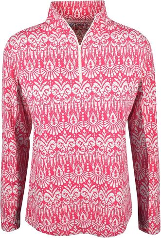 IBKUL Athleisure Wear Sun Protective UPF 50+ Icefil Cooling-Barbara Print Long Sleeve Mock Neck Top-10086 in Saudi Arabia