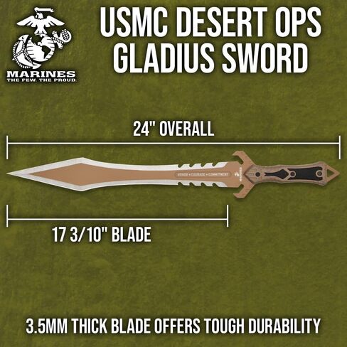 USMC Desert OPS Gladiator Sword and Sheath with Shoulder Strap - Officially Licensed, Stainless Steel Blade, Anti-Corrosion Coating, ABS Handle - Marine Corps Approved for Modern Warrior - Length 24" in Saudi Arabia