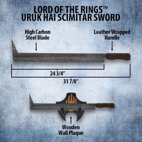 United Cutlery Lord of The Rings Uruk-Hai Scimitar Sword | Officially Licensed LOTR Replica | High Carbon Steel Construction | Leather-Wrapped Wooden Grip | Film-Accurate Design & Size | Length 34" in Saudi Arabia