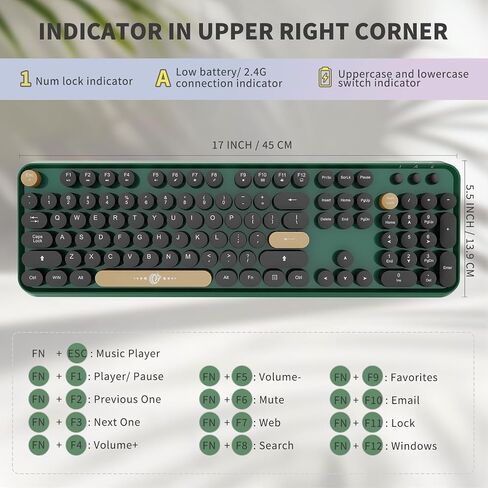 FOPETT Wireless Keyboard and Mouse Combo, 104 Keys Full-Sized 2.4 GHz Dropout-Free Connection, Round Keycap Colorful Keyboards for PC, Mac, Windows, Laptop, Desktop - Grey Green in Saudi Arabia