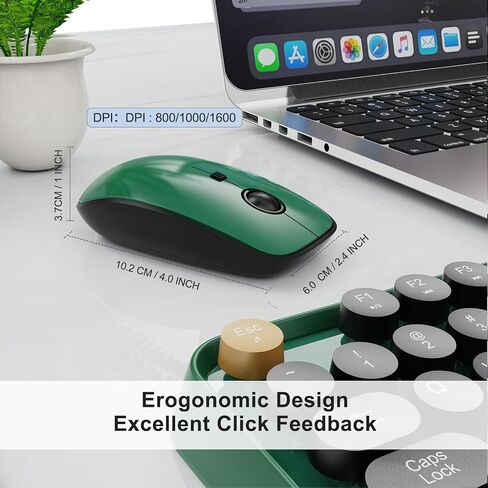 FOPETT Wireless Keyboard and Mouse Combo, 104 Keys Full-Sized 2.4 GHz Dropout-Free Connection, Round Keycap Colorful Keyboards for PC, Mac, Windows, Laptop, Desktop - Grey Green in Saudi Arabia