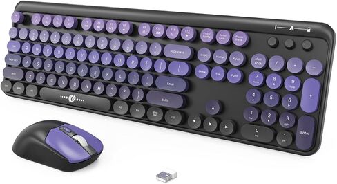 FOPETT Wireless Keyboard and Mouse Combo, 104 Keys Full-Sized 2.4 GHz Dropout-Free Connection, Round Keycap Colorful Keyboards for PC, Mac, Windows, Laptop, Desktop - Grey Green in Saudi Arabia