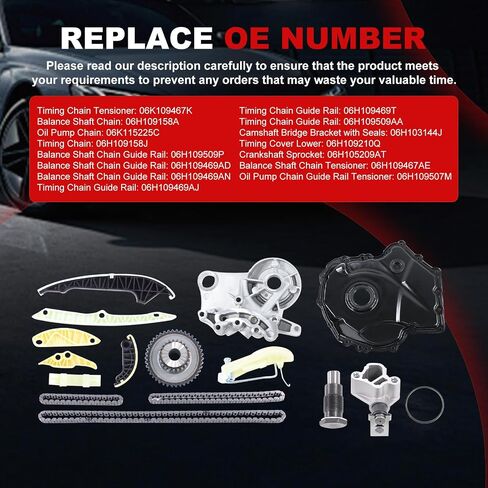 Engine Timing Chain Kit 2.0L Fit for 2008-2015 A4 A5 A6 TT allroad for 08-15 VW Tiguan/Jetta/A3 CC Eos GTI A4 allroad Replace Engine Replacement parts with Guide Rails Tensioner in Saudi Arabia