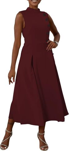 Seltaon Women Summer A Line Midi Dresses Sleeveless Mock Neck Formal Cocktail Wedding Guest Dress in Saudi Arabia