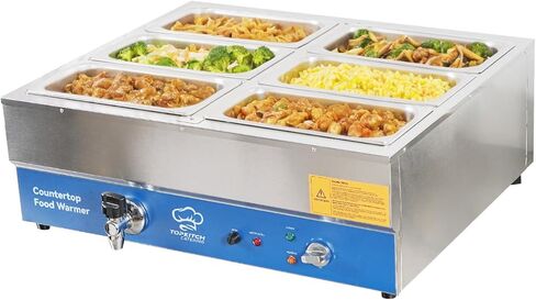 6 Pan Commercial Food Warmer, Electric Bain Marie Countertop Stainless Steel Buffet Steam Table for Catering and Restaurants(6×1/3 GN Pan,120V/1700W) in Kuwait
