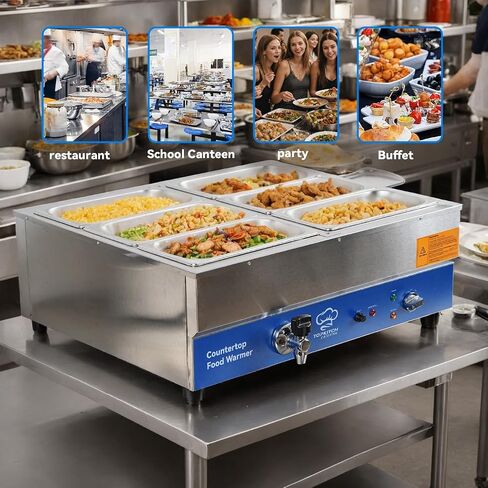 6 Pan Commercial Food Warmer, Electric Bain Marie Countertop Stainless Steel Buffet Steam Table for Catering and Restaurants(6×1/3 GN Pan,120V/1700W) in Kuwait