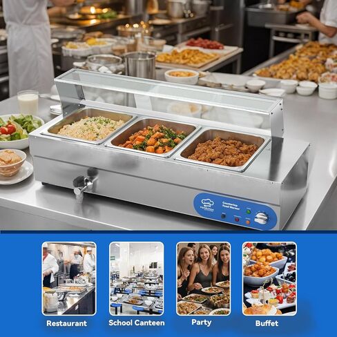 6 Pan Commercial Food Warmer, Electric Bain Marie Countertop Stainless Steel Buffet Steam Table for Catering and Restaurants(6×1/3 GN Pan,120V/1700W) in Kuwait