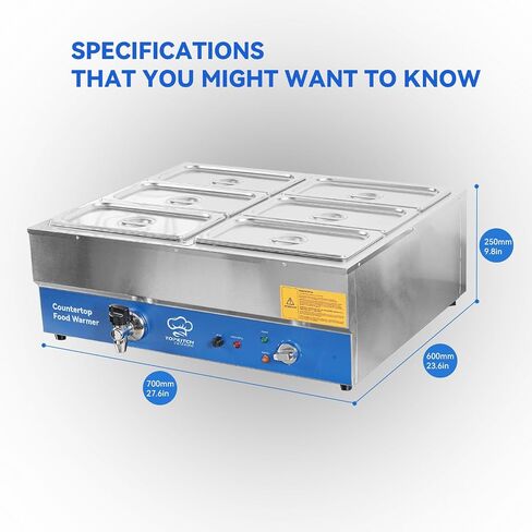 6 Pan Commercial Food Warmer, Electric Bain Marie Countertop Stainless Steel Buffet Steam Table for Catering and Restaurants(6×1/3 GN Pan,120V/1700W) in Kuwait