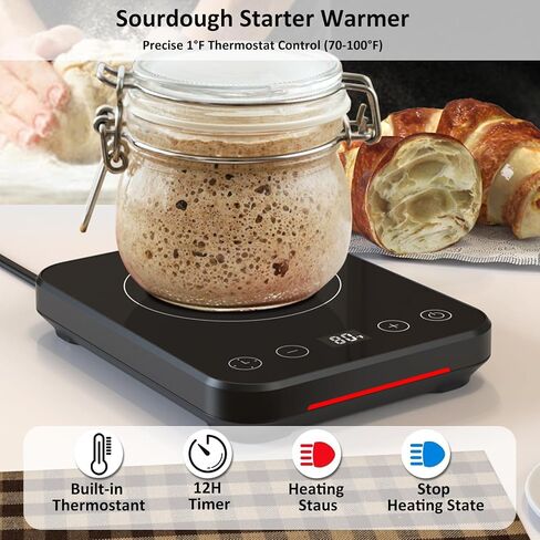 Sourdough STARTER أكثر دفئًا ، دقة 1 درجة فهرنهايت التحكم في ترموستات (70-100 درجة فهرنهايت) والذاكرة الذكية ، حصيرة دافئ العجين المخمر الكهربائي للمطبخ ، مؤقت 0-12 ساعة ، أكثر دفئًا من العجين المخمر. in Kuwait