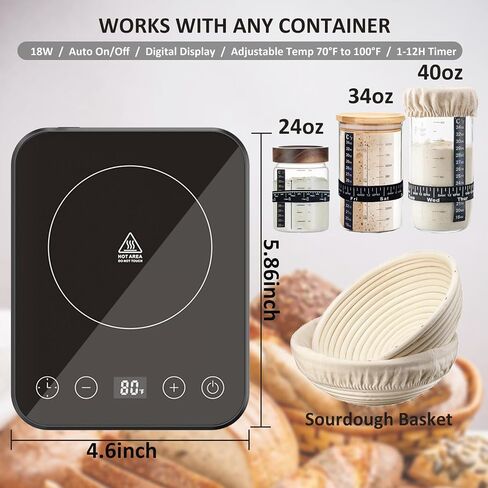 Sourdough STARTER أكثر دفئًا ، دقة 1 درجة فهرنهايت التحكم في ترموستات (70-100 درجة فهرنهايت) والذاكرة الذكية ، حصيرة دافئ العجين المخمر الكهربائي للمطبخ ، مؤقت 0-12 ساعة ، أكثر دفئًا من العجين المخمر. in Kuwait
