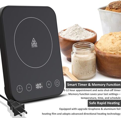 Sourdough STARTER أكثر دفئًا ، دقة 1 درجة فهرنهايت التحكم في ترموستات (70-100 درجة فهرنهايت) والذاكرة الذكية ، حصيرة دافئ العجين المخمر الكهربائي للمطبخ ، مؤقت 0-12 ساعة ، أكثر دفئًا من العجين المخمر. in Kuwait