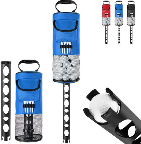 Golf Ball Retriever, Golf Shag Bag with Pocket & Tee Holder, Shags Bag for Golf Ball with Detachable Plastic Golf Bag Tube, High-Capacity Golf Ball Shagger, Shag Bags Hold 80 Golf Balls, 33.86in in Kuwait