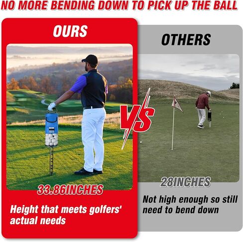 Golf Ball Retriever, Golf Shag Bag with Pocket & Tee Holder, Shags Bag for Golf Ball with Detachable Plastic Golf Bag Tube, High-Capacity Golf Ball Shagger, Shag Bags Hold 80 Golf Balls, 33.86in in Kuwait