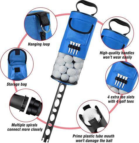Golf Ball Retriever, Golf Shag Bag with Pocket & Tee Holder, Shags Bag for Golf Ball with Detachable Plastic Golf Bag Tube, High-Capacity Golf Ball Shagger, Shag Bags Hold 80 Golf Balls, 33.86in in Kuwait