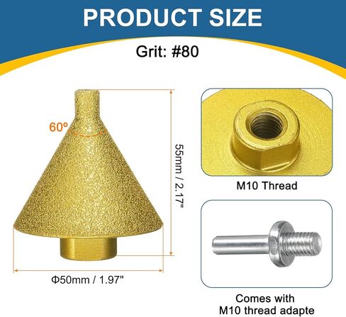 HARFINGTON Diamond Beveling Chamfer Bits 0-2" Dia M10 Thread Cone Tile Bit with Adapter, Countersink Drill Bit to Enlarge Holes for Porcelain Tile, Marble, Ceramic, Glass, Stones in Saudi Arabia