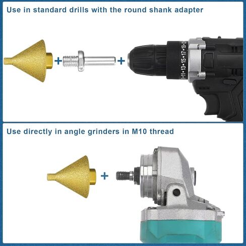 HARFINGTON Diamond Beveling Chamfer Bits 0-2" Dia M10 Thread Cone Tile Bit with Adapter, Countersink Drill Bit to Enlarge Holes for Porcelain Tile, Marble, Ceramic, Glass, Stones in Saudi Arabia