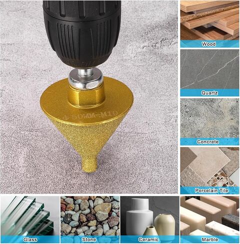 HARFINGTON Diamond Beveling Chamfer Bits 0-2" Dia M10 Thread Cone Tile Bit with Adapter, Countersink Drill Bit to Enlarge Holes for Porcelain Tile, Marble, Ceramic, Glass, Stones in Saudi Arabia