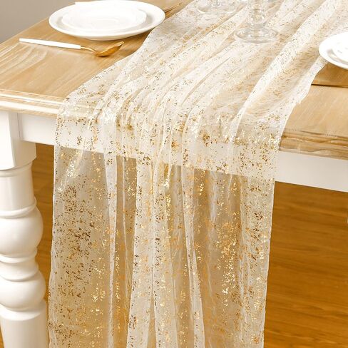 Aerwo 10ft عداء الطاولة الذهبية ، Gold Foil Glitter Arecin requin Table Runners 120 Inghes ، Decortings Concerpiece Table Decorations for Party Form in Kuwait