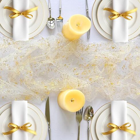 Aerwo 10ft عداء الطاولة الذهبية ، Gold Foil Glitter Arecin requin Table Runners 120 Inghes ، Decortings Concerpiece Table Decorations for Party Form in Kuwait