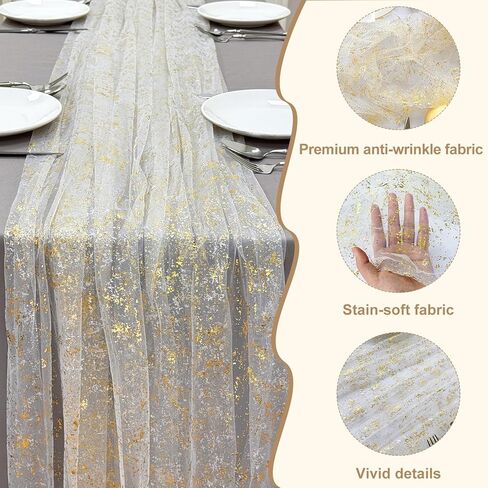 Aerwo 10ft عداء الطاولة الذهبية ، Gold Foil Glitter Arecin requin Table Runners 120 Inghes ، Decortings Concerpiece Table Decorations for Party Form in Kuwait