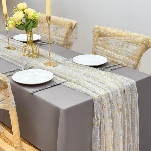 Aerwo 10ft عداء الطاولة الذهبية ، Gold Foil Glitter Arecin requin Table Runners 120 Inghes ، Decortings Concerpiece Table Decorations for Party Form in Kuwait