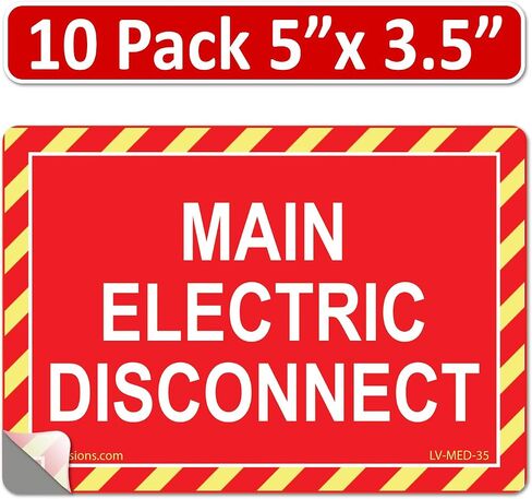 5" x 3.5" Main Electric Disconnect Labels Decal Emergency Danger Sign Notice Sticker Electrical Panel Heavy Duty Ultra Durable Vinyl Waterproof (10 Pack Red) in Kuwait