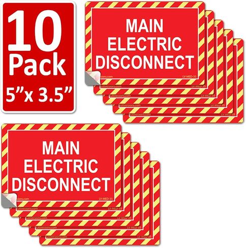5" x 3.5" Main Electric Disconnect Labels Decal Emergency Danger Sign Notice Sticker Electrical Panel Heavy Duty Ultra Durable Vinyl Waterproof (10 Pack Red) in Kuwait