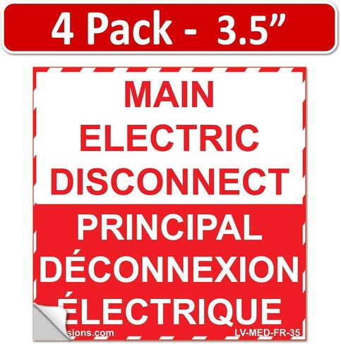 5" x 3.5" Main Electric Disconnect Labels Decal Emergency Danger Sign Notice Sticker Electrical Panel Heavy Duty Ultra Durable Vinyl Waterproof (10 Pack Red) in Kuwait