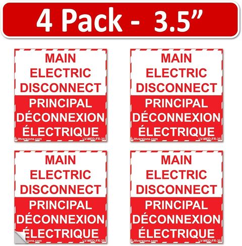 5" x 3.5" Main Electric Disconnect Labels Decal Emergency Danger Sign Notice Sticker Electrical Panel Heavy Duty Ultra Durable Vinyl Waterproof (10 Pack Red) in Kuwait