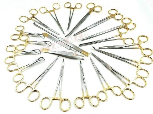 Cynamed-Gold Premium German 82 PCS مجموعة بيطرية-ملقط Kelly Coulds- Mosquito ملقط-Carmalt -backhaus منشفة Clamp- Mayo Metzenbaum مقص-الكل في واحد in Kuwait