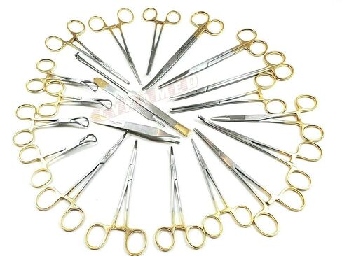 Cynamed-Gold Premium German 82 PCS مجموعة بيطرية-ملقط Kelly Coulds- Mosquito ملقط-Carmalt -backhaus منشفة Clamp- Mayo Metzenbaum مقص-الكل في واحد in Kuwait