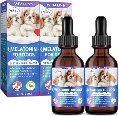 Melatonin for Dogs with L-Theanine & Chamomile | Anxiety Relief & Calming, Relaxation & Sleep Support Liquid Dog Melatonin | Fast-Absorbing & Bacon Flavor | 2oz (60ml) Dog Calming Supplement in Kuwait