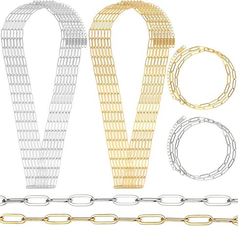 Wisreach 10PCS 18K Gold Plated Paperclip Chain Bracelets Kit – 6.3 Inch Adjustable Stainless Steel DIY Charm Bracelet Making Set with Lobster Clasps (Gold & Silver) in Saudi Arabia