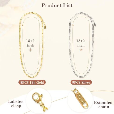 Wisreach 10PCS 18K Gold Plated Paperclip Chain Bracelets Kit – 6.3 Inch Adjustable Stainless Steel DIY Charm Bracelet Making Set with Lobster Clasps (Gold & Silver) in Saudi Arabia