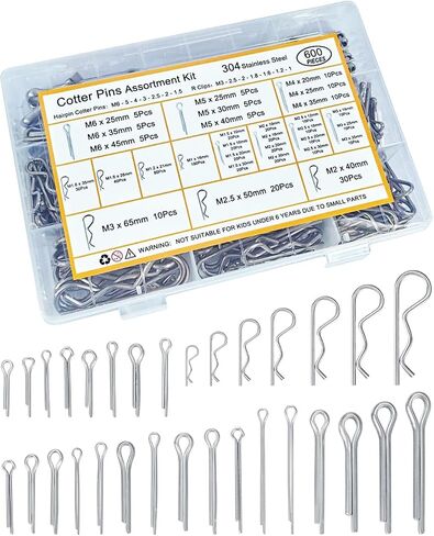 600 PCS Cotter Pins Kit - 31 أحجام دبابيس الأجهزة مجموعة 304 مقاطع من الفولاذ المقاوم للصدأ دبوس دبابيس صغيرة تستخدم للسيارات ، عقبة مقطورة ، جزازة العشب in Saudi Arabia