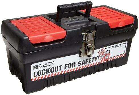 Brady Polypropylene Lockout Toolbox, Legend "Lockout For Safety", Medium, 7.8" Height, 16.2" Width, 7.3" Depth, Black - 105906 in Saudi Arabia