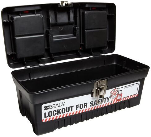 Brady Polypropylene Lockout Toolbox, Legend "Lockout For Safety", Medium, 7.8" Height, 16.2" Width, 7.3" Depth, Black - 105906 in Saudi Arabia