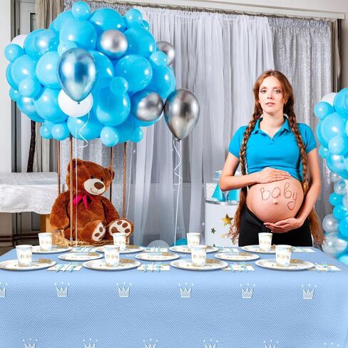 194 PCS Confluctions Decorations Pink and Blue Paper Plate Cups and Falkins مجموعات هو أو SHE Baby Gender تكشف عن موازم الحفلات التي يمكن التخلص منها مع مائدة المائدة يقدم 24 ضيفًا in Kuwait