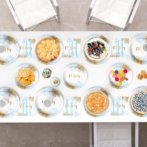 194 PCS Confluctions Decorations Pink and Blue Paper Plate Cups and Falkins مجموعات هو أو SHE Baby Gender تكشف عن موازم الحفلات التي يمكن التخلص منها مع مائدة المائدة يقدم 24 ضيفًا in Kuwait
