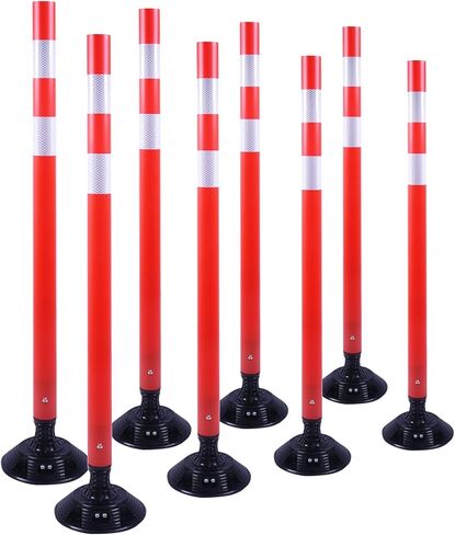 BESEA 8 Pcs 47INCH Traffic Delineator Post Cones with Rubber Base & Highly Reflective Collars,Traffic Safety Delineator Cones for Parking Lot, Driveway, Roadway（Permanent Installation） in Kuwait