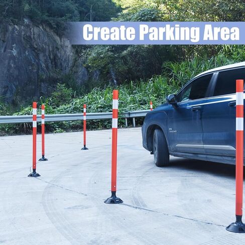 BESEA 8 Pcs 47INCH Traffic Delineator Post Cones with Rubber Base & Highly Reflective Collars,Traffic Safety Delineator Cones for Parking Lot, Driveway, Roadway（Permanent Installation） in Kuwait