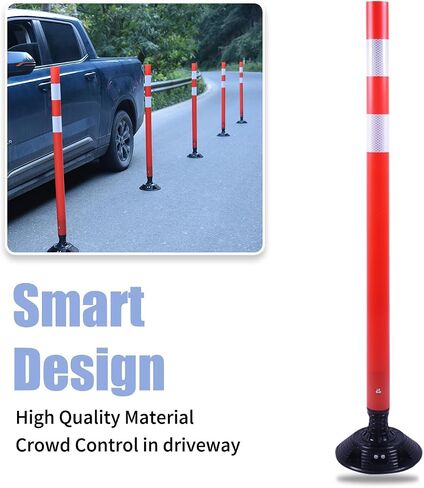 BESEA 8 Pcs 47INCH Traffic Delineator Post Cones with Rubber Base & Highly Reflective Collars,Traffic Safety Delineator Cones for Parking Lot, Driveway, Roadway（Permanent Installation） in Kuwait