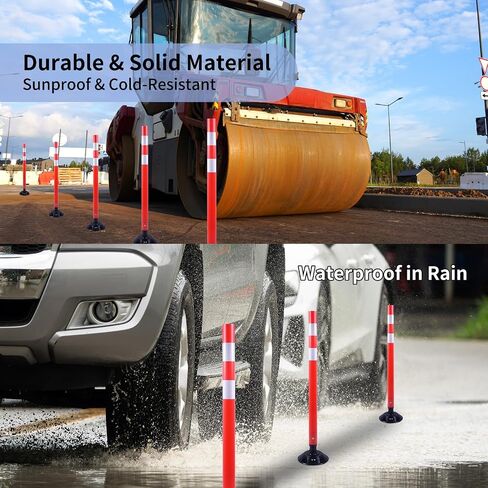 BESEA 8 Pcs 47INCH Traffic Delineator Post Cones with Rubber Base & Highly Reflective Collars,Traffic Safety Delineator Cones for Parking Lot, Driveway, Roadway（Permanent Installation） in Kuwait