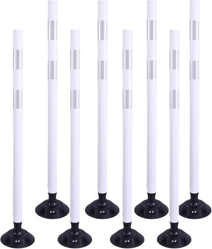 BESEA 8 Pcs 47INCH Traffic Delineator Post Cones with Rubber Base & Highly Reflective Collars,Traffic Safety Delineator Cones for Parking Lot, Driveway, Roadway（Permanent Installation） in Kuwait