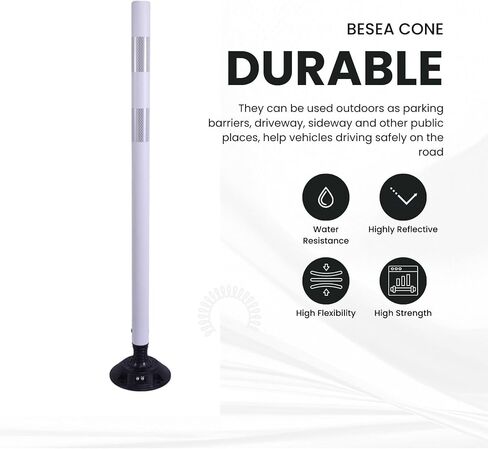 BESEA 8 Pcs 47INCH Traffic Delineator Post Cones with Rubber Base & Highly Reflective Collars,Traffic Safety Delineator Cones for Parking Lot, Driveway, Roadway（Permanent Installation） in Kuwait