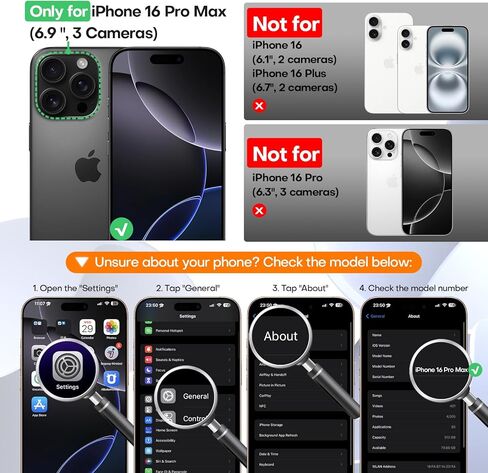 تتضمن حالة iPhone 16 Pro Max ، المتوافقة مع جميع ملحقات Magsafe ، حماة شاشة 2x 9H ، وغطاء الهاتف المحسّن 4x حماية السيليكون لـ 16 Pro Max 6.9 "، Black in Saudi Arabia