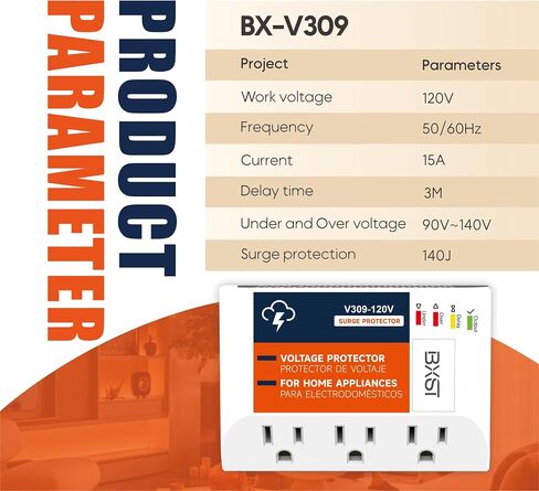 BXST Surge Protector for Refrigerator & Home Appliances, Portable Mini Single Outlet Plug-in Spikes Voltage Protector, Multi Function Wall Socket for Air-Conditioner Smart TV, 15A 120V 140J in Saudi Arabia